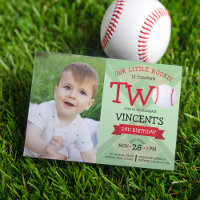 Cute Baseball Pitch & Ribbon Photo 2nd Birthday