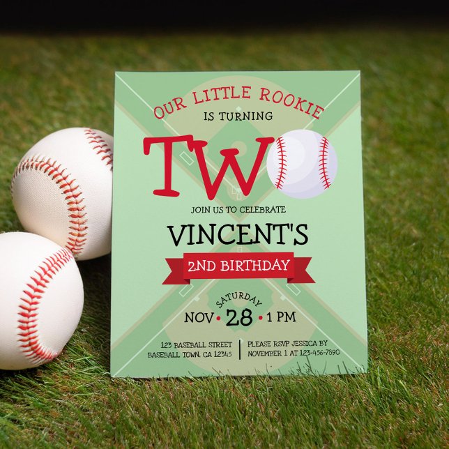 Cute Baseball Ribbon Budget 2nd Birthday Invite (Creator Uploaded)