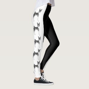 Cute Basenji Dog Illustration In Black And White Leggings