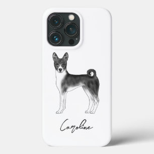 Cute Basenji Dog In Black And White & Custom Name iPhone 13 Pro Case