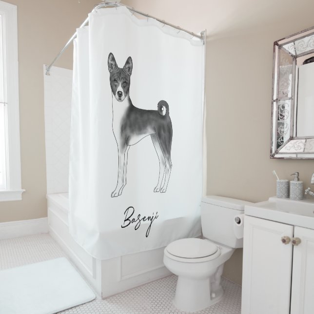 Cute Basenji Dog In Black And White & Custom Text (In Situ)