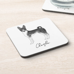 Cute Basenji Dog In Black And White & Custom Text Coaster