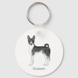 Cute Basenji Dog In Black And White & Custom Text Keychain