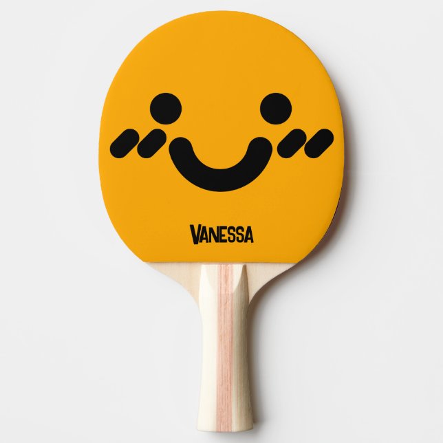 Cute Bashful Face Orange with Name Ping Pong Paddle (Front)