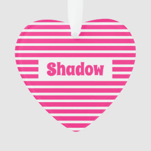 Cute Basic Hot Pink Stripes Custom Name Heart Pet Ornament