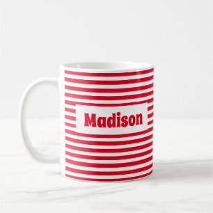 Cute Basic Stripes Red and White Christmas Name Coffee Mug