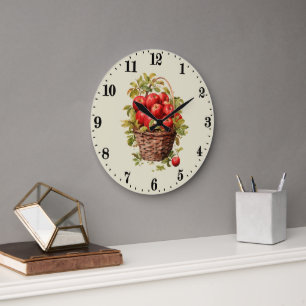 Cute basket apples kitchen large clock