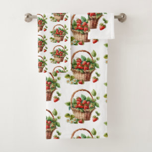 Cute Basket Full of Strawberries Bath Towel Set