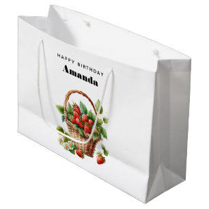 Cute Basket Full of Strawberries Birthday Large Gift Bag