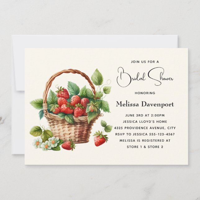 Cute Basket Full of Strawberries Bridal Shower Invitation (Front)