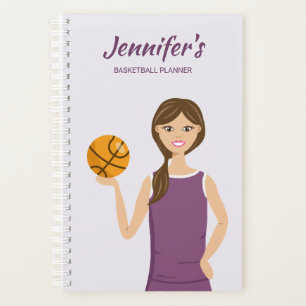 Cute Basketball Girl Illustration & Custom Name Planner