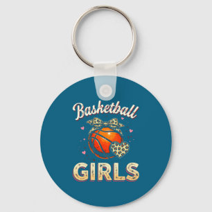 Cute Basketball Girls Leopard Heart Illustration Keychain