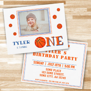 Cute Basketball Photo 1st Birthday Invitation Postcard