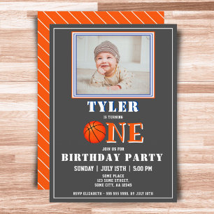 Cute Basketball Photo First Birthday Invitation