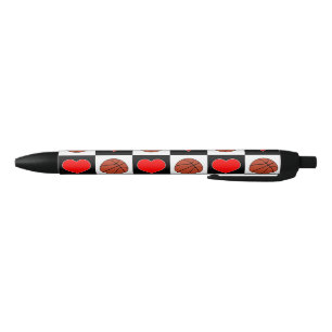 Cute Basketballs & Hearts Basketball Player Sports Black Ink Pen