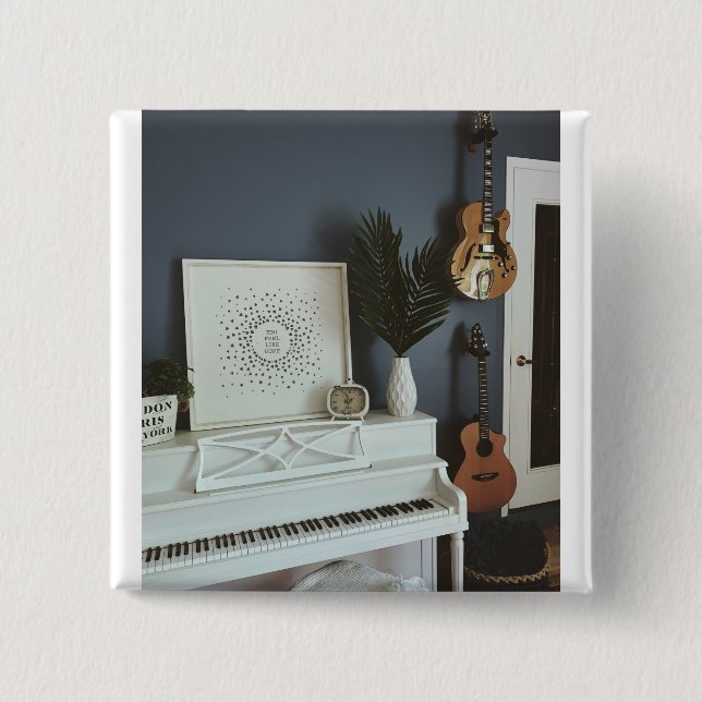 Cute Bass Guitar 2 Inch Square Button (Front)