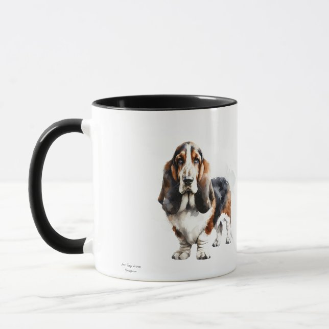 Cute Basset Hound Art Personalized Mug (Left)