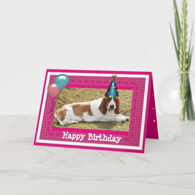 Cute Basset Hound Birthday Card (Front)