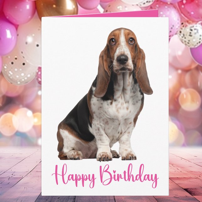 Cute Basset Hound Birthday Pink Dog Mom Card (Creator Uploaded)