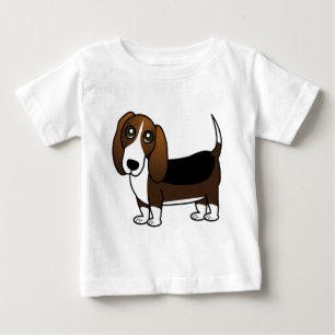 Cute Basset Hound Cartoon - Brown White and Black Baby T-Shirt
