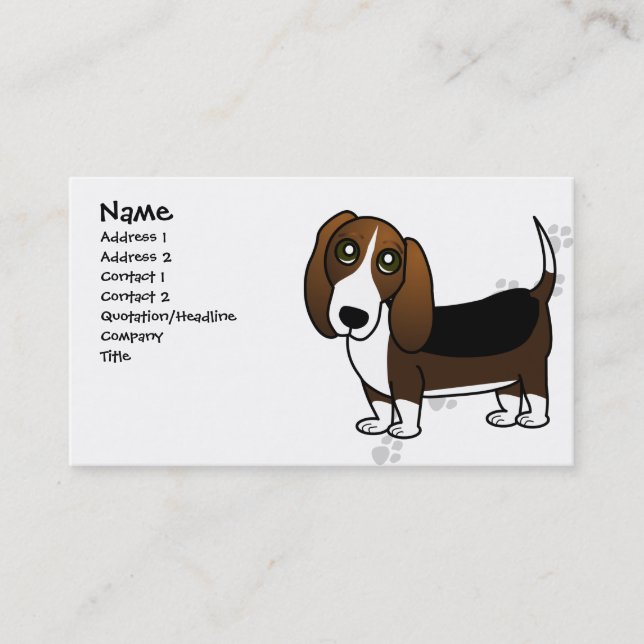 Cute Basset Hound Cartoon - Brown White and Black Business Card (Front)