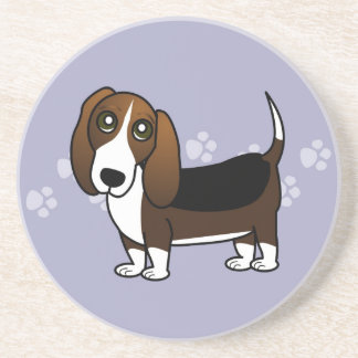 Cute Basset Hound Cartoon - Brown White and Black Coaster