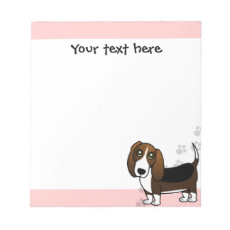 Cute Basset Hound Cartoon on Pink with Paw Prints Notepad