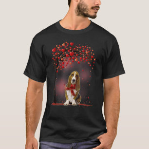 Cute Basset Hound Couple Valentine Love Tree  Dogs T-Shirt