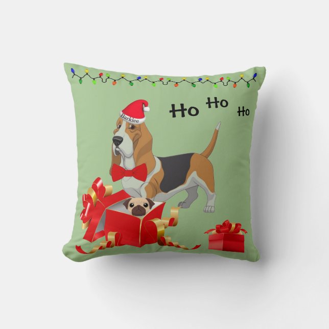 Cute Basset Hound Coussin d'accentuation de Noël (Recto)