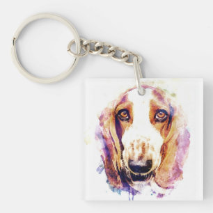 Cute Basset Hound Dog Face Pet Sketch Keychain
