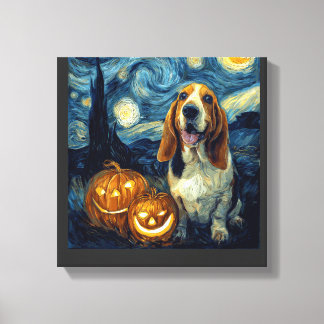 Cute Basset Hound Dog Halloween Jack O Lantern Pum Canvas Print