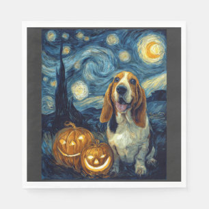 Cute Basset Hound Dog Halloween Jack O Lantern Pum Napkin