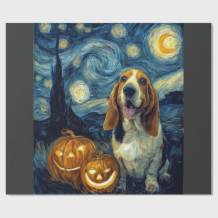 Cute Basset Hound Dog Halloween Jack O Lantern Pum Wrapping Paper