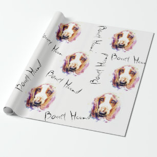 Cute Basset Hound Dog Head Face Sketch Gift Wrapping Paper