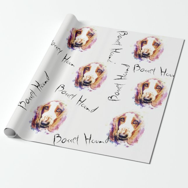 Cute Basset Hound Dog Head Face Sketch Gift Wrapping Paper (Unrolled)