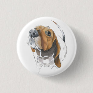 Cute Basset Hound Lovable Close Up 1 Inch Round Button