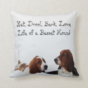 Cute Basset Hound Pillow "Eat, Drool, Bark, Love"