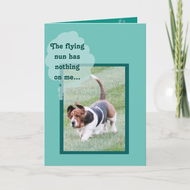 Cute Basset Hound sur la carte d'anniversaire drôl (Devant)