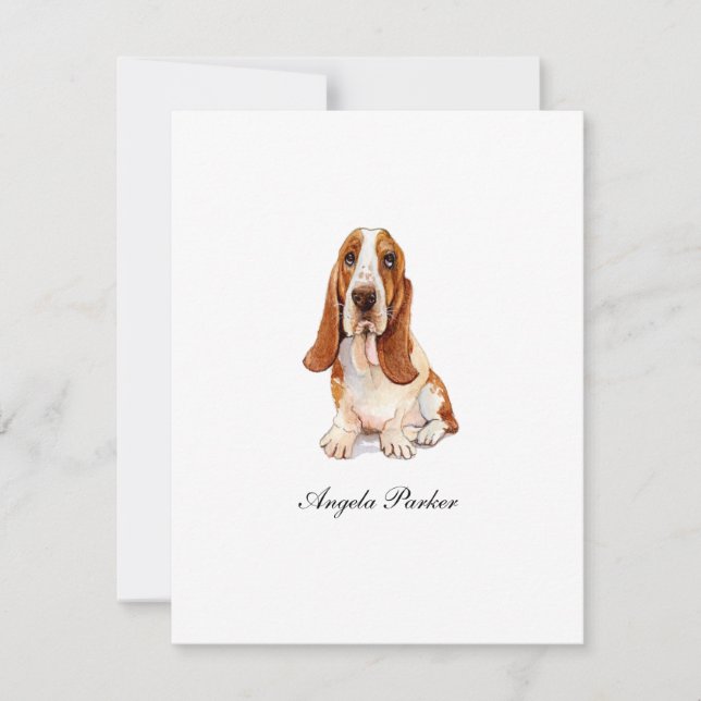 Cute Basset Hound watercolor Flat Thank You Card (Front)