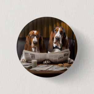Cute basset hounds reading the news 1 inch round button