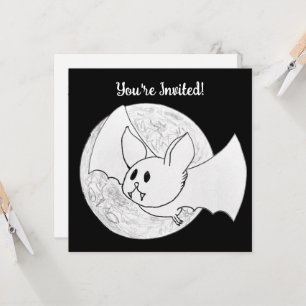 Cute Bat and Full Moon Halloween Invitation