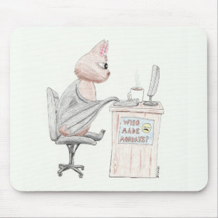 Cute Bat at Desk Mouse Pad