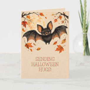 Cute Bat Halloween Hugs Greeting Card