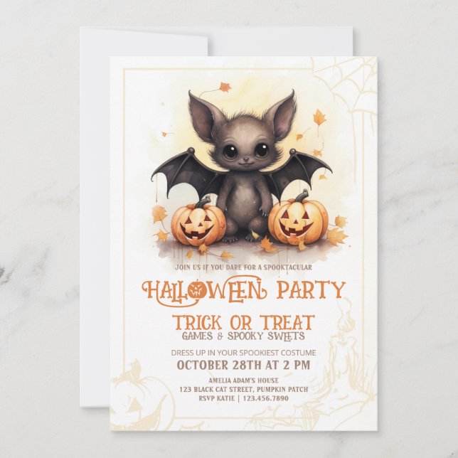 Cute Bat Halloween Party Invitation (Front)