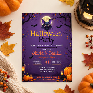 Cute Bat Halloween Party Invitation