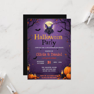 Cute Bat Halloween Party Invitation