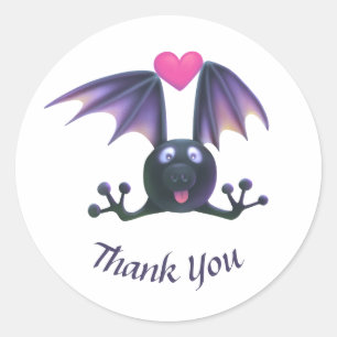 Cute Bat Halloween Thank You Sticker Round Label