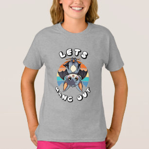 Cute Bat Hanging and Retro Sunset Let's Hang Out T-Shirt