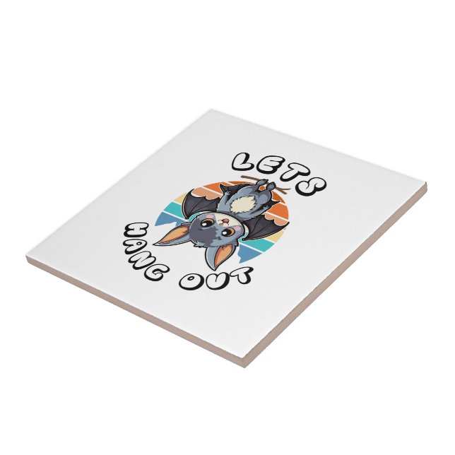 Cute Bat Hanging and Retro Sunset | Let's Hang Out Tile (Side)