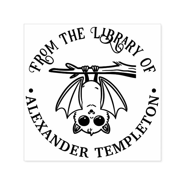 Cute Bat Hanging From Branch Library Book Name Self-inking Stamp (Design)